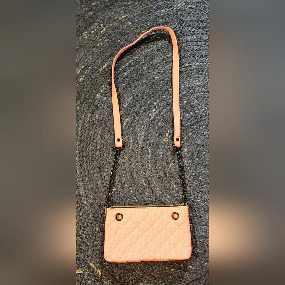 Justice Light pink quilted black chain strap crossbody purse